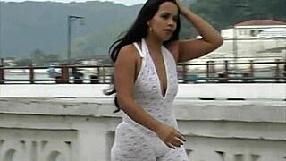 morena gata showing off her ass and tits on streets and pier in santos