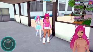 Vtuber LewdNeko plays Koikatsu Party with bold lesbian fucking and creampie.
