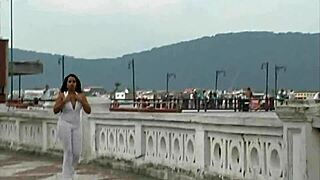 morena gata showing off her ass and tits on streets and pier in santos