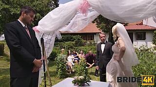 Bride4K: Runaway Groom Bangs Blonde Outdoors