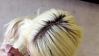 Hey, that teen gives dong blowjob and tugs for cum