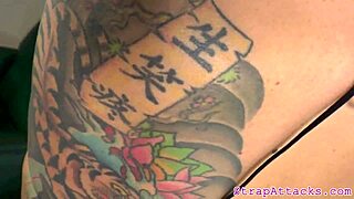 Inked mistress pegs sub, gets banged.