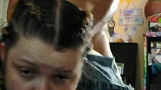 pounding her bent over in doggystyle position!