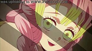 Is Mitsuri teasing Tanjiro with a titty fuck in this hentai anime sex scene?