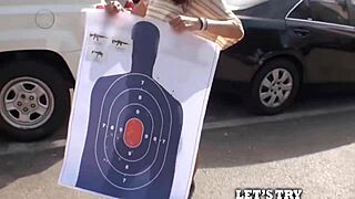 Nerdy brunette bends over for a deep ass pounding with a huge cock.