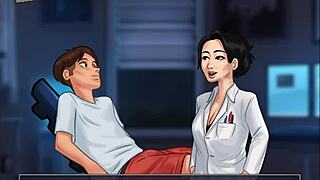 Teacher and brunette interact in summertime saga episode 110.