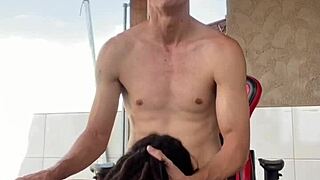 the porch review turns into a blowjob for the tattooed teen who swallows all