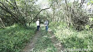 Men ditch farm work to bareback fuck in the woods with crossdressing 😏