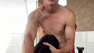 the porch review turns into a blowjob for the tattooed teen who swallows all