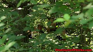 this gorgeous sub is tied up and getting assfucked outside