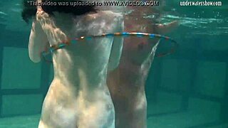 Bad Quality Underwater Lesbian Show in Public Pool