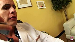 The brunette visited the doctor and got banged on his couch