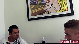 Two guys and Amanda Fialho suck each other's cocks! What a hot scene!