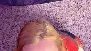 Captain marvel fiercely rides huge ebony dildo in cosplay.