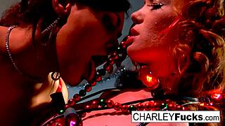 Brunette pornstars Charley Chase and Heather Caroline engage in passionate lesbian sex.