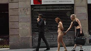 Naked Spanish Redhead Flashes and Gets Bound in Street Humiliation Fetish
