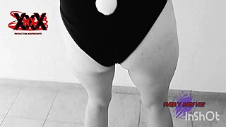 Andy, hot in playboy bunny outfit, sucks that monster cock like a pro