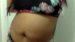 Big tit ebony milf grooves in bathroom dance