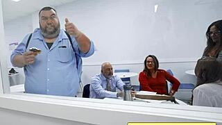 I-I can't believe I'm sucking parker ambroses huge dick in the office bathroom, sasha pearl, as the horny brunette secretary with big tits