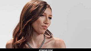 In this casting, maya woulfe shows how she orgasms by masturbating her small tits.