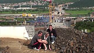 young blonde cutie public sex gng bang threesome with 2 guys with big dicks 😍