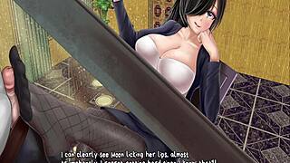 in the horror mansion, a monster gets a footjob under the desk during the game