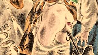 vintage erotic illustration depicts passionate scenes