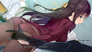 in this chikan story, counselor meika gets a blowjob in stockings