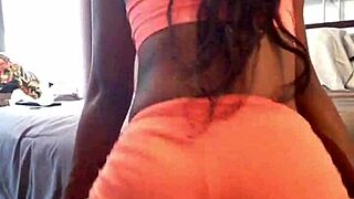 i’m watchin’ this ebony twerk after showin’ her fat cameltoe, damn, what an ass on display for me!