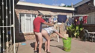 Outdoor quickie doggystyle fucking with big ass moaning