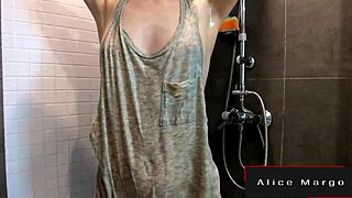 Sexy Blonde Enjoys Masturbation in the Shower with Toys and Dildo