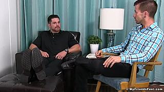 freaky guy licks tattooed hunk's feet