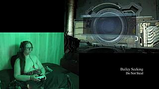 Watch the naked BBW brunette play Deadspace with big tits bouncing?