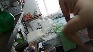 Chubby latina milf cleans room and shows thong