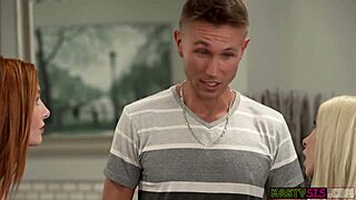 Kenzie Reeves and Lacy Lennon stepsisters share monster cock in threesome, licking and fucking.