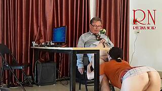 Employee Without Panties Teases and Licks Pussy in Office.