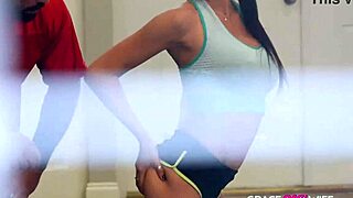 steamy wife armani black flirts with gym trainer during sweaty workout session
