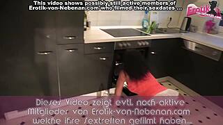 german amateur milf caught in kitchen for mmf threesome with big tits