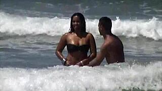 Damn, this naughty dude groped me at public beach and made me suck his dick!