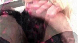 beautiful blonde ladyboy masturbates on webcam