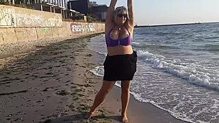 Hot Milf Masturbates Wildly on Public Beach Outdoors