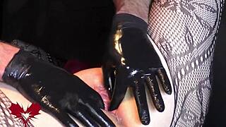 Spreading and masturbating with latex gloves for a real female orgasm