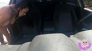 sexy big tits couple joins stranger for blowjob and masturbation in car