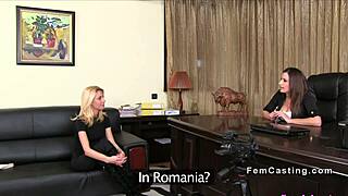 Small tits blonde licks huge tits agent in casting office