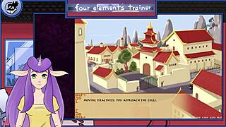 Avatar trainer gives royal handjob in hentai game