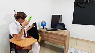 Latina Schoolgirl Masturbates Intensely In Classroom