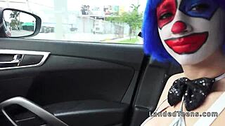 clown teen 18+ gives outdoor pov blowjob to hitchhiker