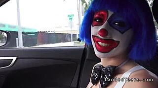 clown teen 18+ gives outdoor pov blowjob to hitchhiker