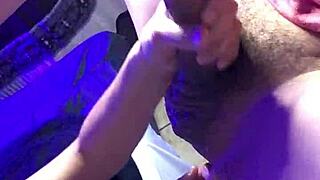 Lying on the table, I suck his cock and finger his ass deep. 😈