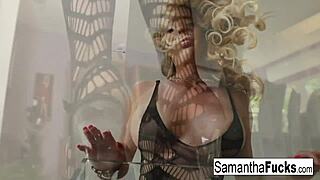 Samantha Saint Poses Nude In A Revealing Fishnet Body Suit, Showcasing Her Big Tits And Ass